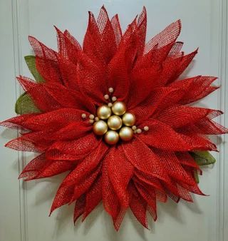 YarisTouch - Etsy Poinsettia Wreath Tutorial, Patriotic Flowers, Red Gold Christmas, Christmas Door Decor, Burlap Flower Wreaths, American Flag Wreath, Box For Storage, Holiday Wreaths Diy, Poinsettia Wreath