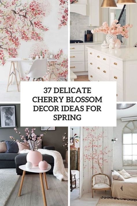 Spring Theme Room Decor, Cherry Blossom Inspired Bedroom, Cherry Blossom Decor Living Rooms, Cherry Blossom Office, Sakura Bedroom Aesthetic, Cherry Blossom Bathroom Decor Ideas, Cherry Blossoms Decor, Cherry Blossom Decor Bedroom, Cherry Blossom House Decor