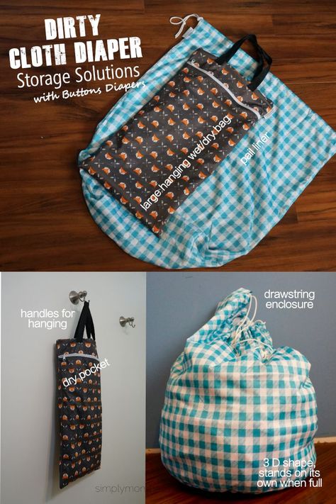 Buttons Diapers Dirty Diaper Storage Solutions-hanging-wet-bag-pail-liner-cloth-diapers Cloth Diaper Storage, Toddler Training Pants, Diy Cloth Diapers, Diaper Storage, Diaper Changing Station, Homemade Baby Foods, Feeding Kids, Homemade Baby, Wet Bag