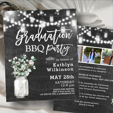 Graduation Bbq Party, Eucalyptus Photo, Graduation Bbq, Chalkboard Mason Jars, Graduation 2025, Bbq Party Invitations, Boy Party Invitations, Bbq Invitation, Grad Party Ideas