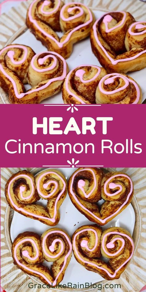 Heart-Shaped Cinnamon Rolls are the perfect breakfast idea for Valentine's Day, Mother's Day, or any time you want to show love to your family. These big cinnamon rolls are easy to bake and are sure to leave a lasting impression. Big Cinnamon Rolls, Pillsbury Dough Recipes, Heart Cinnamon Rolls, Heart Shaped Cinnamon Rolls, Late Night Munchies, Meals For Busy Families, Strawberry Cinnamon Rolls, Cinnamon Roll Cheesecake, Picnic Food Ideas