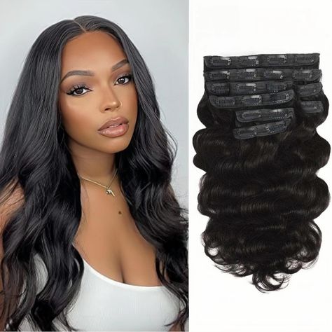 (Ad) Zormsert Body Wave Clip in Hair Extensions for Black Women Human Hair Double Weft Clip ins Hair Extensions Brazilian Virgin Hair Full Head 8 Pcs Per Set (16 Inch, Natural Black) Hair Extensions For Black Women, Extensions For Black Women, Hair Caps, Track Hairstyles, Clip In Hair Pieces, Black Hair Extensions, Hair Extentions, Voluminous Curls, Clip In Hair