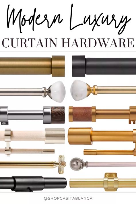 Transitional Curtain Rod, Unique Curtain Rods, Unique Curtain Rod Ideas, Curtain Rods Ideas, Curtain Rod Ideas, Black Curtain Pole, Glam Curtains, Gold Curtain Rods, Modern Curtain Rods