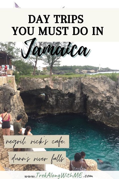 Great food, music, culture and the Caribbean sea all around.. all that and more to see in Jamaica! Are you planning to stay an a resort, but want to venture out and see what Jamaica has to offer? 🌴☀️ Check out our blog post to see what types of day trips you can't miss out on, including trips to the famous 7-mile beach in Negril, Dunn's River Falls and Rick's Cafe! 🌊 Runaway Bay Jamaica Things To Do, Ricks Cafe Jamaica, Jammin In Jamaica, Jamaica Facts, Jamaica Excursions, Visit Jamaica, Hotel Riu, Montego Bay Jamaica, Caribbean Destinations