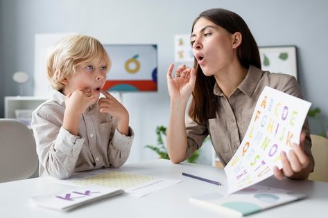 Woman doing speech therapy with a little... | Free Photo #Freepik #freephoto #speech-therapist #speech-therapy #child-psychologist #child-therapy Language Disorders, Expressing Emotions, Articulation Therapy, Improve Communication Skills, Best Speeches, Childhood Development, Speech Therapist, Speech Pathology, Speech Language Therapy