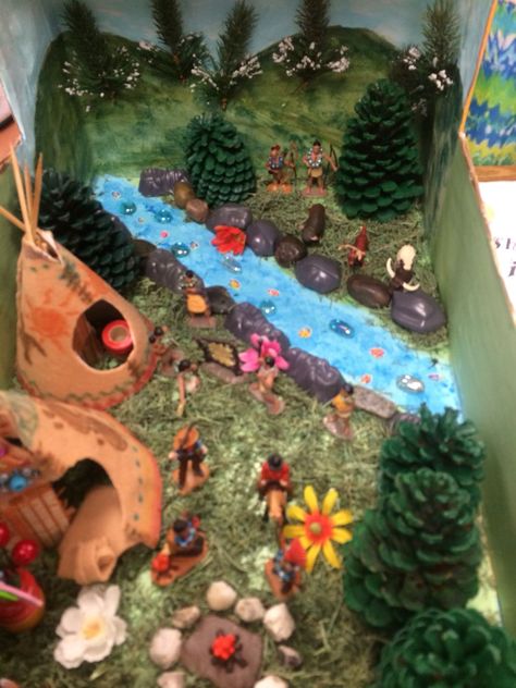 Indian Tribe Diorama, Karankawa Indians Project, Diorama Native American, Indigenous Art Projects, Camping Diorama, Indian Diorama, Native American Diorama, Diaroma Ideas, Native American Education