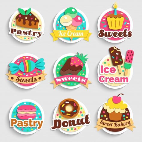 Desserts Pastry, Donut Logo, Ice Cream Logo, Sweet Logo, Cake Icon, Vintage Sweets, Food Logo Design Inspiration, Candy Logo, Popular Candy