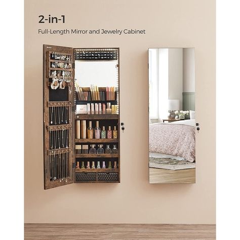 SONGMICS Mirror Jewelry Cabinet Armoire Organizer - Bed Bath & Beyond - 37888794 Light Up Vanity, Outside Mirror, Mirrored Armoire, Mirror Jewelry, Mirror Jewellery Cabinet, Lighted Mirror, Frameless Mirror, Jewelry Mirror, Jewelry Cabinet