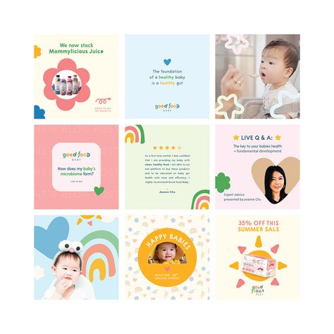 Baby Brand Identity, Social Media Inspiration, Media Branding Design, Kids Branding Design, 블로그 디자인, Kids Graphic Design, Kids Social Media, Baby Spa, Kids Inspo