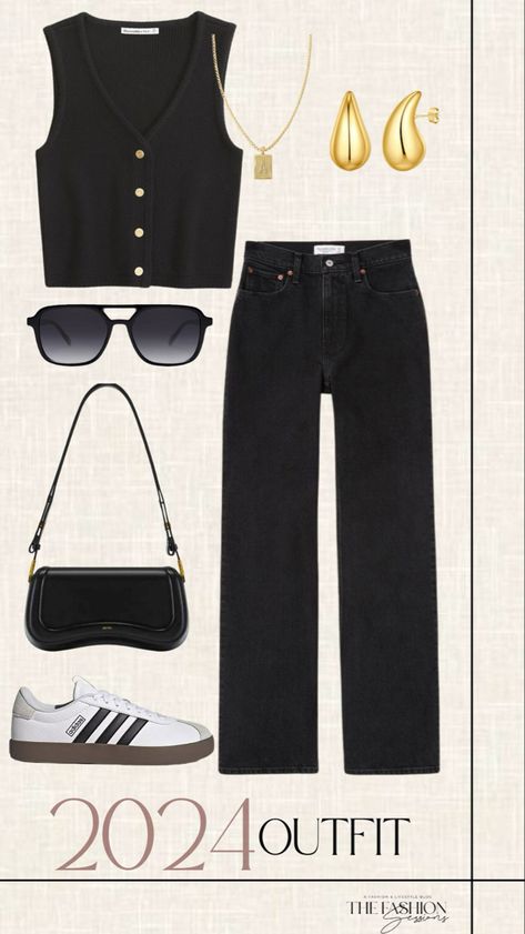 2024 Fashion | Fashion Inspo | 2024 Inspo | Adidas Sambas | Amber Outfit, Sweater Vest Outfit Women, Black Vest Outfit, Vest Outfit Women, Regular Outfits, Drinks Outfits, Vest Outfits For Women, Sweater Vest Outfit, Adidas Sambas