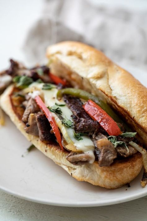 Steak Hoagie with Peppers and Onions Steak Hoagies, Steak Hoagie, Steak And Cheese Sub, Sauteed Steak, Vegan Quesadilla, Hoagie Sandwiches, Steak Sandwich Recipes, Sauteed Peppers, Homemade Sandwich