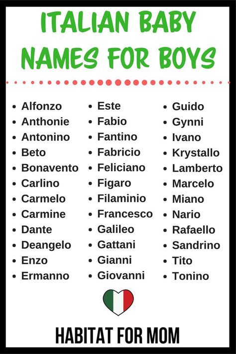 Italian Baby Names for Boys. Baby names for boys | Boy names | Baby boy names | Italian boy names | baby name ideas. #babynames #babyboy #namesforboys #habitatformom Baby Boy Names Italian, Italian Names Boy, Italian Girl Names, Hispanic Baby Names, Italian Names, Boys Pfp, List Aesthetic, Boys Names