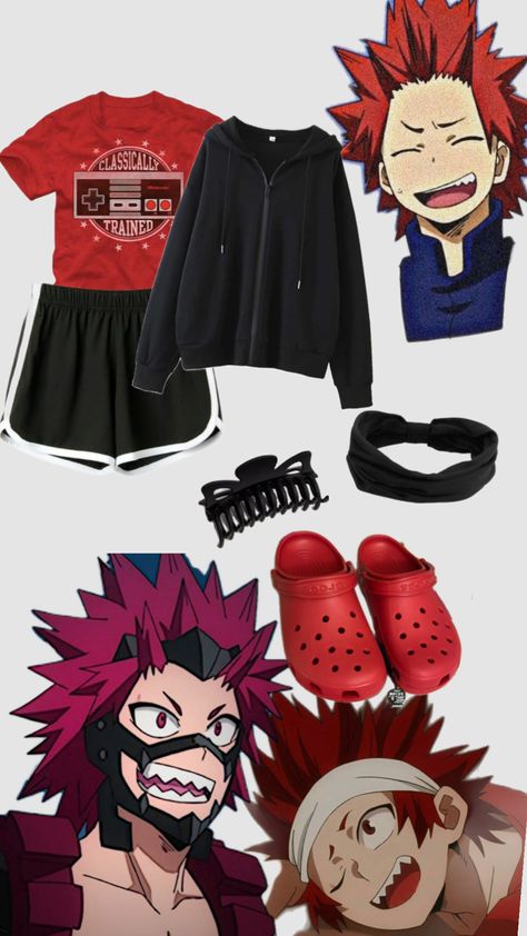 #kirishima #kirishimaeijiro #mha #myheroacademia #sporty #clawclip #headband #crocs #red Kirishima Outfit Ideas, Cute Anime Inspired Outfits, Kirishima Inspired Outfit, Kirishima Outfit, Mha Inspired Outfits, Mha Outfits, Mha Clothes, Anime Fits, Basic Japanese