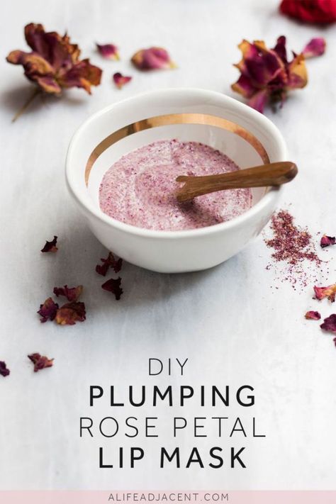 This plumping & hydrating DIY lip mask is rich in humectants that will plump and exfoliate dry, parched lips. Ingredients like ground rose petals & honey boost collagen production, leaving your lips smooth, softened, and tinted pink. All natural beauty recipe. #diybeauty #lipmask #lips #naturalbeauty #selfcare #beautytips #lipbalm Lip Plumping Mask, Diy Lip Mask, Natural Beauty Recipes, Boost Collagen, Lip Plumping, Diy Lips, Boost Collagen Production, Diy Beauty Recipes, Mascara Facial