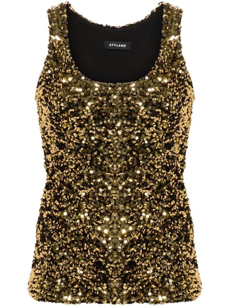 Gold Sequin Top, Cut Tank Top, Gold Shirt, Sequin Embellishment, Planet People, Five Points, Sequin Tank, Sequin Tank Tops, Ribbed Tank Tops