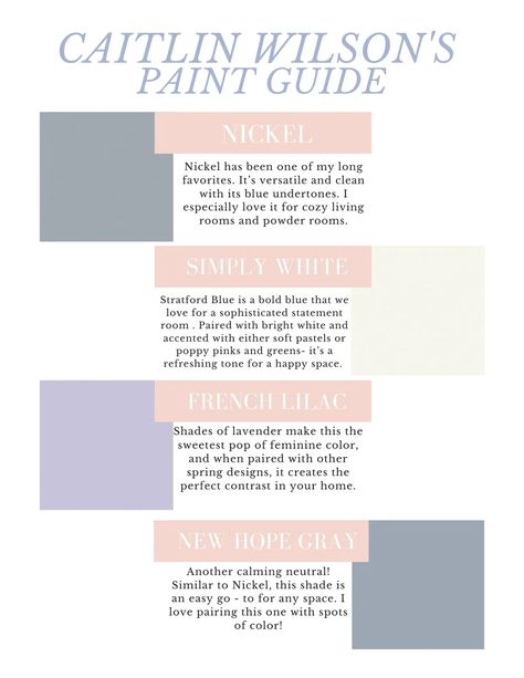 CW Paint Guide French Paint Colors, Paint Guide, Caitlin Wilson, French Lilac, Chalk Paint Projects, Perfect Paint Color, Home Together, Simply White, Bunk Room