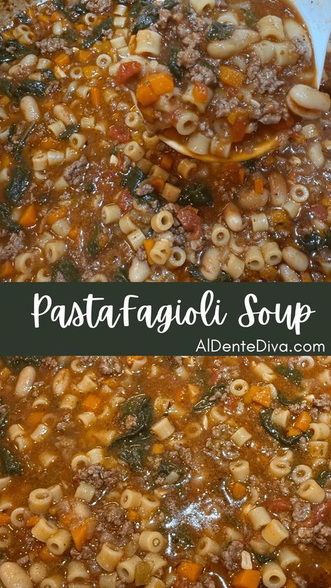 PASTA FAGIOLI SOUP Beef Noodle Vegetable Soup, Ditalini Soup Recipes, Soup Recipes Pasta, Cabin Meals, Pasta Fagioli Soup Recipe, Pasta Fagioli Soup, Fagioli Soup, Sausage Tortellini, Pasta Fagioli