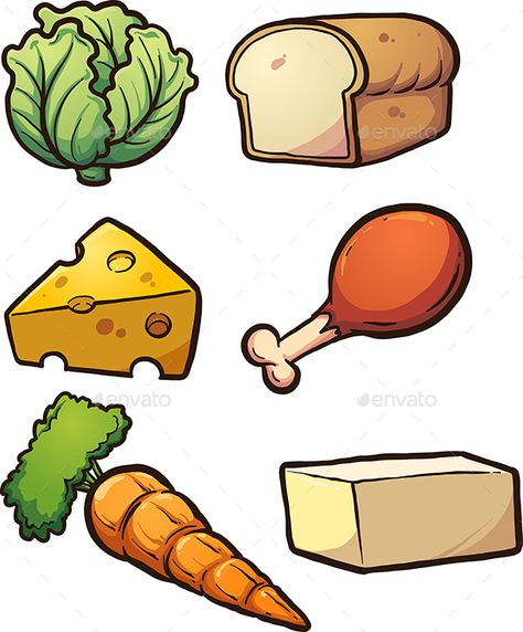 Cartoon food items. Vector clip art illustration with simple gradients. Each on a separate layer. EPS10 file included. Healthy Food Activities For Preschool, Healthy Food Pictures, Healthy Food Activities, Food Clip Art, Today Is Monday, Healthy And Unhealthy Food, Cartoon Food, Warm Scarves, Food Activities