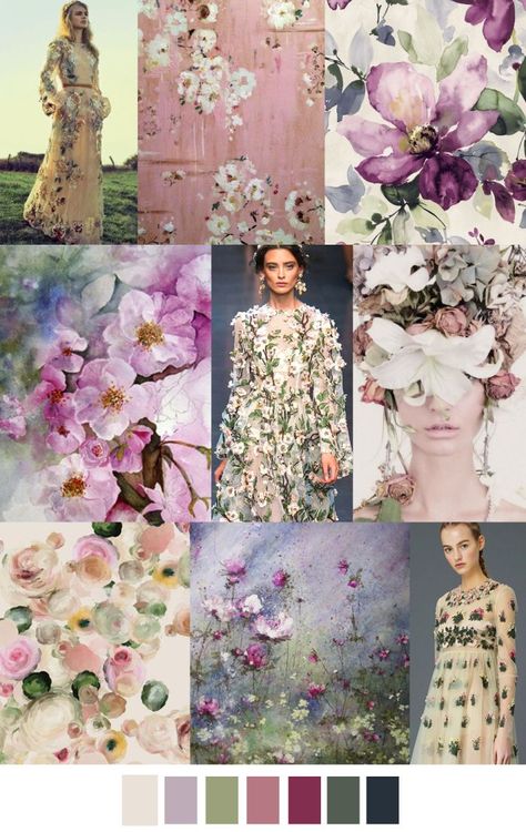 Chapter 2 talked a lot about using different types of materials for fashion innovation. For AW 2016-2017, many designers are using flowers and floral patterns for innovation and inspiration. Many designers are using fake flowers as decoration on clothing, along with using them to create garments. Inspiration Images, Mid Summer, 2017 Fashion Trends, Colour Board, Summer Night, Color Stories, Colour Schemes, Color Pallets, Colour Palette