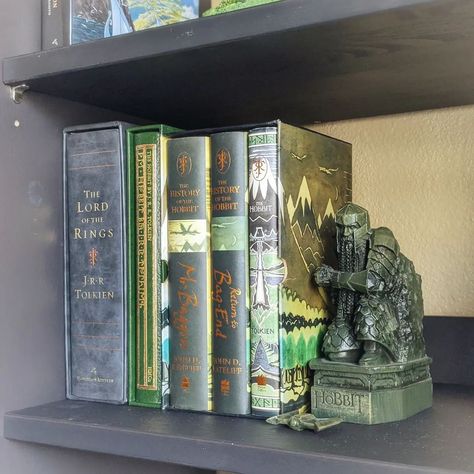 Lord Of The Rings Shelf, Subtle Lotr Decor, Lord Of The Rings Collection, Tolkien Decor, Lord Of The Rings Bookshelf, Lord Of The Rings Bedroom Decor, The Hobbit Decor, Hobbit Room Decor, Lord Of The Rings Office