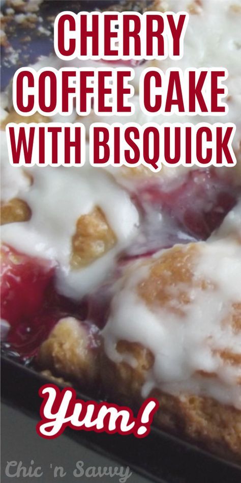 This Cherry Coffee Cake is super easy to make starting with Bisquick. You'll have it mixed up and ready for the oven in a matter of minutes. So delicious! #coffeecake #easybaking Recipes With Bisquick, Bisquick Inspired Recipes, Bisquick Coffee Cake Recipe, Bisquick Recipes Breakfast, Bisquick Mix Recipe, Cherry Coffee Cake, Breakfast Crockpot, Baking Mix Recipes, Coffee Cake Recipes Easy