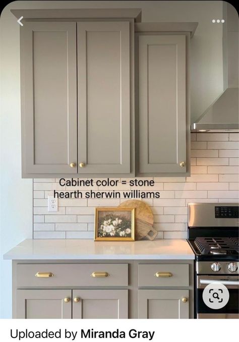 Tope Color Cabinets, Tan Grey Kitchen Cabinets, Greige Kitchen Island White Cabinets, Beige Kitchen With Gold Handles, Pairing Kitchen Cabinets, White Kitchen Cabinet Wall Color, Brownish Granite Countertops, Cabinet Color With Gray Countertop, Kitchen Cabinet Colors With Dark Counter