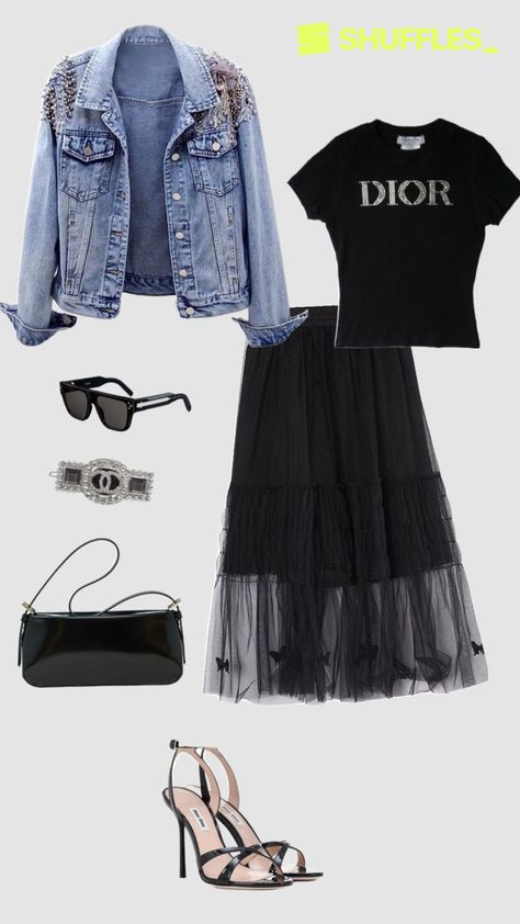 This gorgeous tulle skirt and tshirt make a stylish and elegant spring summer outfit. Can be worn: party, streetwear, date, club , going out , shopping, evening and more. #outfitinspo #skirtoutfit #elegant #springsummeroutfit #vibes #streetwear Dior Vibes, Skirt And Tshirt, Spring Summer Aesthetic, Fashion Trend Board, Denim Jacket Outfit, Badass Style, Over 50 Womens Fashion, Fashion Group, Create Outfits