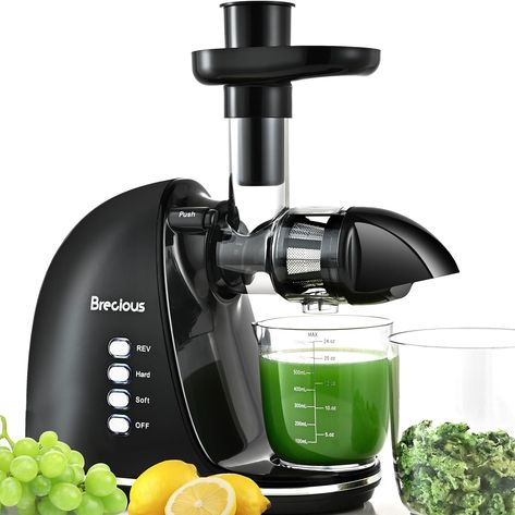 Slow Masticating Juicer,Brecious Cold Press Juicer with 2 Speed Modes & Quiet Motor,Juicer Machines Vegetable and Fruit with Reverse Function,Celery Juicer,BPA-Free,Easy to Clean (Black) Masticating Juicer, Cold Press Juicer, Juicer Machine, Vegetable And Fruit, Juice Extractor, Wheat Grass, Fresh Juice, Cold Pressed, Small Kitchen Appliances