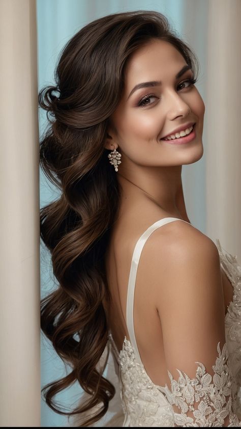 Discover stunning bridesmaid hairstyles for long hair with this guide From elegant half up half down styles beautiful Brunette updos and simple side looks to loose curls updo curls and Boho half up half down braids find the perfect wedding hairstyle for an easy yet stylish look Loose Curls Updo, Half Up Half Down Braids, Half Up Half Down Styles, Curls Updo, Updo Curls, Brunette Updo, Down Styles, Bridesmaid Hairstyles For Long Hair, Curled Updo