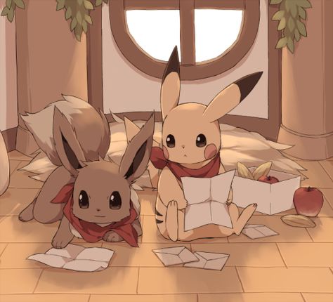 Cute Pikachu And Eevee, Eevee X Pikachu, Ninetales Pokemon, Pikachu And Eevee, Eevee Wallpaper, Eevee Cute, Cute Pokemon Art, Mystery Dungeon, Pokemon Eeveelutions