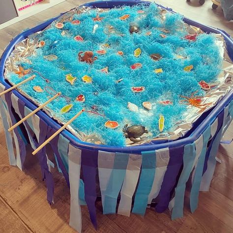 Ocean Tuff Tray Ideas, Under The Sea Tuff Tray Ideas Eyfs, Seaside Tuff Tray Ideas, Rainbow Fish Tuff Tray, Beach Tuff Tray Ideas, Ocean Tuff Tray, Under The Sea Tuff Tray Ideas, Under The Sea Eyfs Activities, Under The Sea Tuff Tray