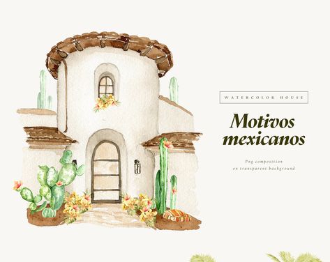 Wedding Mexican, House Png, Mexican House, Architecture Set, Watercolor House, House Clipart, Wedding Hotel, Countryside Wedding, Countryside House