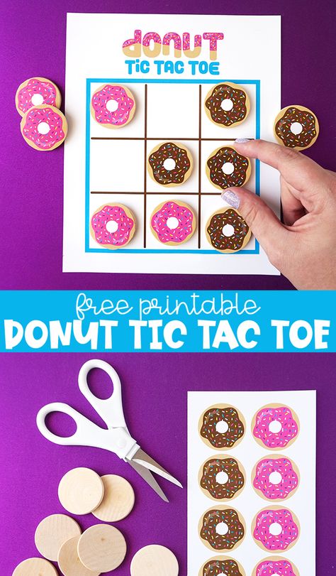 Free Printable Donut Tic Tac Toe | artsy-fartsy mama Donut Day Ideas, Donut Treats Ideas, Donut Craft Ideas, Donuts With Dudes Craft, Donut Ring Toss, Fun Donuts Designs, Diy Tic Tac Toe, Donut Crafts, Donut Party Activities