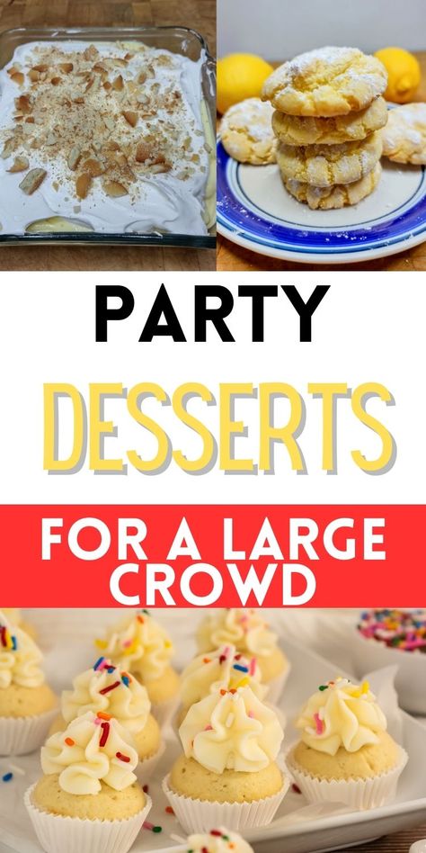 Try out a few of these party desserts for a large crowd.  These range from sheet pan desserts (like no bake banana pudding) to Birthday Treats For A Crowd (like mini vanilla cupcakes). Desserts For Large Crowds Easy, Desserts That Feed A Crowd, Dessert For A Group Easy, Dessert Recipes Shareable Easy Dessert To Feed A Crowd, Easy Dessert For Large Crowd, Dessert Displays For Parties, Desserts For A Large Crowd, Easy Desserts For Potluck, Pick Up Desserts, Desserts For A Group, Easy Desserts For A Crowd Cheap, Dessert For Large Group