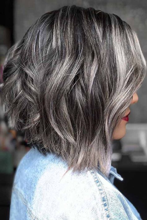 Highlighted Salt And Pepper #saltandpepperhair #highlights ❤️ Salt and pepper hair color is here to prove that going grey is the coolest thing a woman can have in her life. Dive into our gallery, it’s full of inspiring ideas: natural gray variations on long hair, dimensional highlights on short and curly locks, and lots of hot pics are here! ❤️ #lovehairstyles #hair #hairstyles #haircuts Dark Grey Hair Color, Grey Balayage, Dark Grey Hair, Pepper Hair, Grey Hair Transformation, Salt And Pepper Hair, Grey Hair Inspiration, Natural Gray Hair, Blending Gray Hair