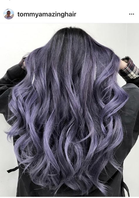 Ash Purple Balayage, Lavender And Black Hair, Smokey Purple Hair, Purple Black Hair, Balyage Long Hair, Feminine Things, Witchy Hair, Blue Purple Hair, Dark Ombre Hair