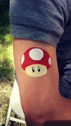 Good Face Paint Ideas, Little Boy Face Paint, Face Paint Ideas For Beginners, Face Paint Mushroom, Quick And Easy Face Painting Ideas, Small Face Paint Designs, Mario Face Paint Easy, Quick Face Paint Ideas, Face Painting Cheek Art