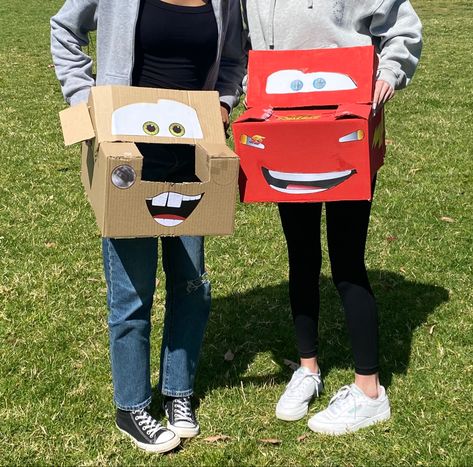 Cars movie costume Cars Movie Family Costume, Lighting Mcqueen And Tow Mater Costumes, Mator And Lighting Mcqueen Costume, Diy Lightning Mcqueen Costume, Lightning Mcqueen Trunk Or Treat, Disney Cars Halloween Costume, Mator From Cars Halloween Costume, Mcqueen Costume, Lightning Mcqueen And Mater