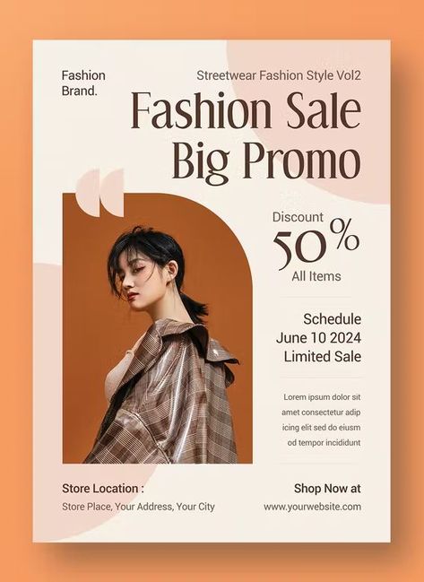 Fashion Sale Flyer Template PSD Illustration Flyer Design, Fashion Brand Poster Design, Sale Flyer Design Ideas, Discount Poster Design Ideas, Creative Fashion Poster, Boutique Flyer Design, Sale Template Design, Fashion Flyer Design, Sales Flyer Design