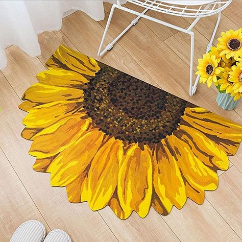 The perfect spring rug for indoor entryways or at the kitchen sink! Sunflower Rug, Floral Rugs, Sunflower Kitchen, Front Door Mat, Bathroom Floor Mat, Front Door Mats, Sunflower Pattern, Non Slip Flooring, Yellow Sunflower