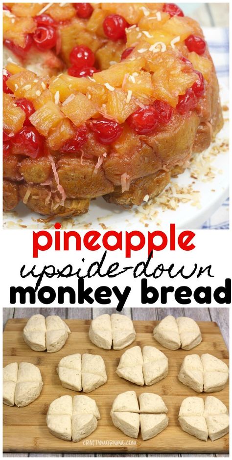 Pineapple Upside Down Monkey Bread, Peach Monkey Bread Recipe, Monkey Breads, Homemade Monkey Bread, Canned Biscuit, Biscuit Dessert, Monkey Bread Recipe, Pineapple Desserts, Biscuit Recipes