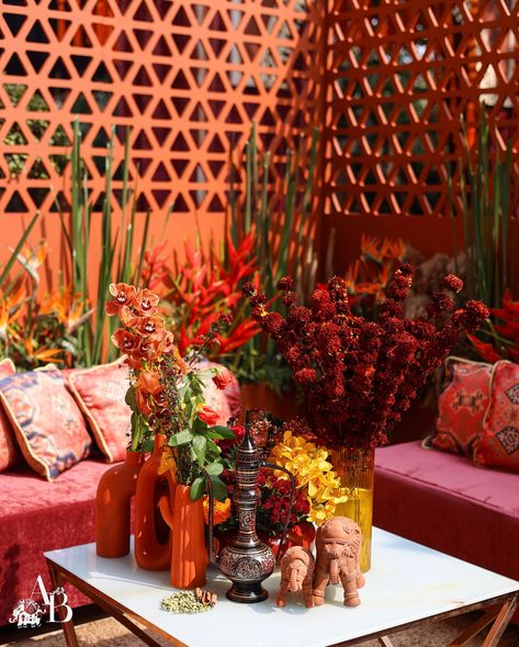 This lounge is a haven of beauty, with Moroccan florals creating a lush backdrop. The print cushions, with their intricate patterns, and the decorative vases and jugs transport you straight to a Moroccan paradise, inviting you to unwind in style. “Moroccan Souk” For Ayush & Ria Decor :- @abhinavbhagatevents Planning :- @balajeeeventz Venue :- @theleelapalacenewdelhi Photography & Videography :- @parindaprakashphotography Rentals :- @houseoffurniture97 #morrocon souk #carnival #wedding... Kankotri Lekhan, Haldi Decor, Moroccan Lounge, Moroccan Theme, Carnival Wedding, Diwali Party, Orange Decor, Decorative Vases, Enchanted Garden