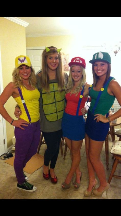 Halloween costume- Mario, Luigi, Wario, & Bowser Women Bowser Costume, Wario Costume Female, Womens Mario Costume, Womens Super Mario Costume, Womens Wario Costume, Halloween Costumes Mario Kart, Mario Characters Costumes, Wario Costume, Mario Character Costumes