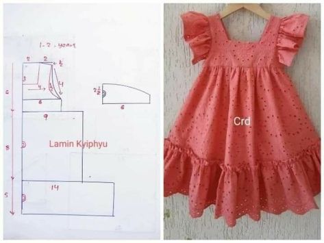 ကလေးဝတ် Pattern, Kids Frocks Design Sewing Patterns, Toddler Sewing Patterns, Toddler Dress Patterns, Projek Menjahit, Easy Dress Sewing Patterns, Baby Clothes Patterns Sewing, Kids Clothes Patterns, Dress Sewing Tutorials