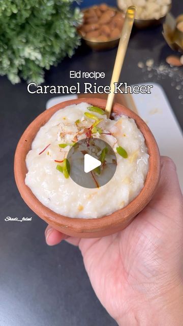 Fathima Yusuf (Shadiya) on Instagram: "SAVE THIS !
Eid Recipe 
Caramel Rice Kheer!! 

Here’s a rich, creamy & decadent Caramel Rice kheer recipe you can make this Eid.. It’s simple & contains a burst of fresh & delicious flavours every spoonful..

LIKE, SAVE, SHARE the reel &
FOLLOW @shadi_faleel for more easy recipes.

1 cup Rice
650ml Milk
1 cup Sugar
1 tsp Vanilla essence 
1/4 cup Cashews & peeled Almonds for the paste 
1 tbsp Silvered Pistachios 
1/4 Chopped almonds 
1/4 cup Chopped cashews 
1 tbsp Raisins 
1 tbsp ghee 
1 tsp cardamom powder 
Few strands of saffron (optional)

Best when served chilled, for sure😎 

Follow @shadi_faleel
Share & Save the reel.

Follow the instructions mentioned on the video.

#eidrecipes #eidulfitr #eid2024 #kheer #ricekheer #caramelkheer #kheerrecipe" Rice Kheer Recipe, Rice Kheer, Kheer Recipe, Eid Food, Eid Ul Fitr, Cardamom Powder, Vanilla Essence, Ali Khan, Ghee