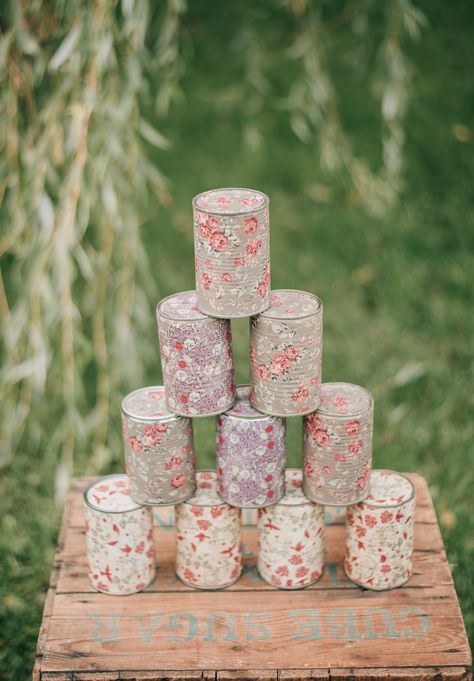 Woodland Games Birthday Party Ideas, Tin Can Alley Game Diy, Garden Games Wedding, Wedding Game Ideas, Woodland Wedding Venues, Tin Can Alley, Village Fete, Wedding Game, Real Rose Petals