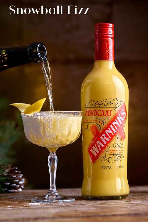 An easy Snowball cocktail recipe using Warnicks Advocaat to rock the Christmas season. Prosecco adds the kick! #Cocktail #Recipe #Advocaat #Snowball Snowball Drink Recipe, Snowball Cocktail, Snowball Drink Cocktails, Vodka Winter Cocktails, Vodka Holiday Cocktails, Vanilla Vodka Snowball, Snowball Drink, Snowball Cocktail Recipe, Absolut Pear Vodka Drinks