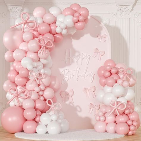 PRICES MAY VARY. Enchanting Coquette Birthday Decorations: Transform your party space with our exquisite pink and white balloon arch kit, boasting 145 pcs balloons for a show-stopping display. Ideal for coquette birthdays, it creates a dreamy ambiance that guests will adore Versatile Bow Balloon Arch Design: Perfect for bow birthday decorations, weddings, and various celebrations, this balloon arch kit adds a whimsical touch with its bow design. It's the ultimate centerpiece that complements any Pink Backdrop With Balloons, Arch Birthday Decoration, Pale Pink Birthday Party, Coquette Backdrop Birthday, Coquette Themed Party Decor, Parisian Theme Party, Blush Pink Party Decor, Tying Up My 20s Party, Pink Birthday Balloons Decoration