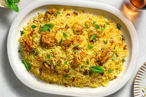 This Chicken Biryani Has Layers of Flavor Plain Biryani Rice Recipe, Chicken Biryani Recipe Pakistani, Hyderabadi Biryani Recipe Chicken, Chicken 65 Biryani, Beriani Rice Biryani Recipe, Yogurt Marinated Chicken, Chicken And Rice Dishes, Chicken Biryani Recipe, How To Boil Rice