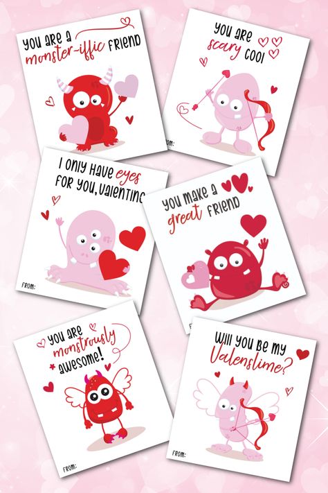 These monster valentines are a great way for kids celebrate Valentine’s Day with their friends. More cute than scary, these free printable cards are perfect for any classroom valentine card exchange. Valentine Exchange For Kids Classroom, Love Monster Valentines Boxes, Stamp Valentine Kids Free Printable, Monster Book Of Monsters Valentine, Unicorn Valentine Cards, Monster Valentine Cards, Monster Valentines, Valentine Messages, Creative Kids Crafts